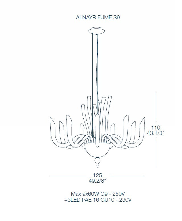 Alnayr Avi̇ze 9L Krom-Füme Ø125X110 Cm G9 9X40W