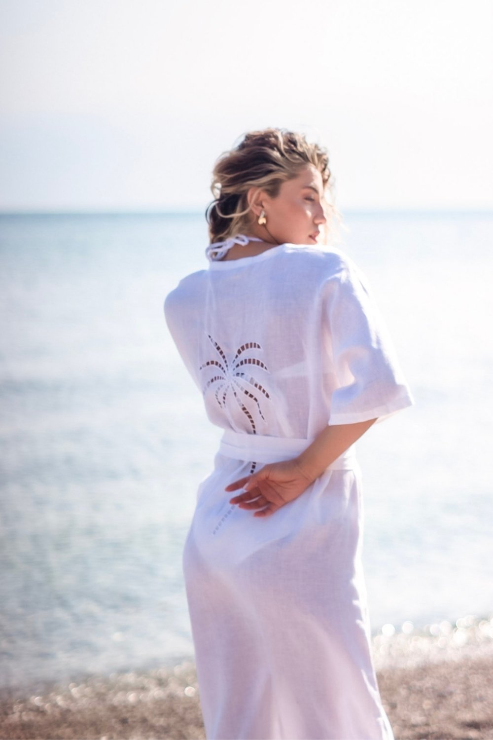 Carryberry-Beyaz Uzun Keten Kimono-Kimono-1-Milagron.com