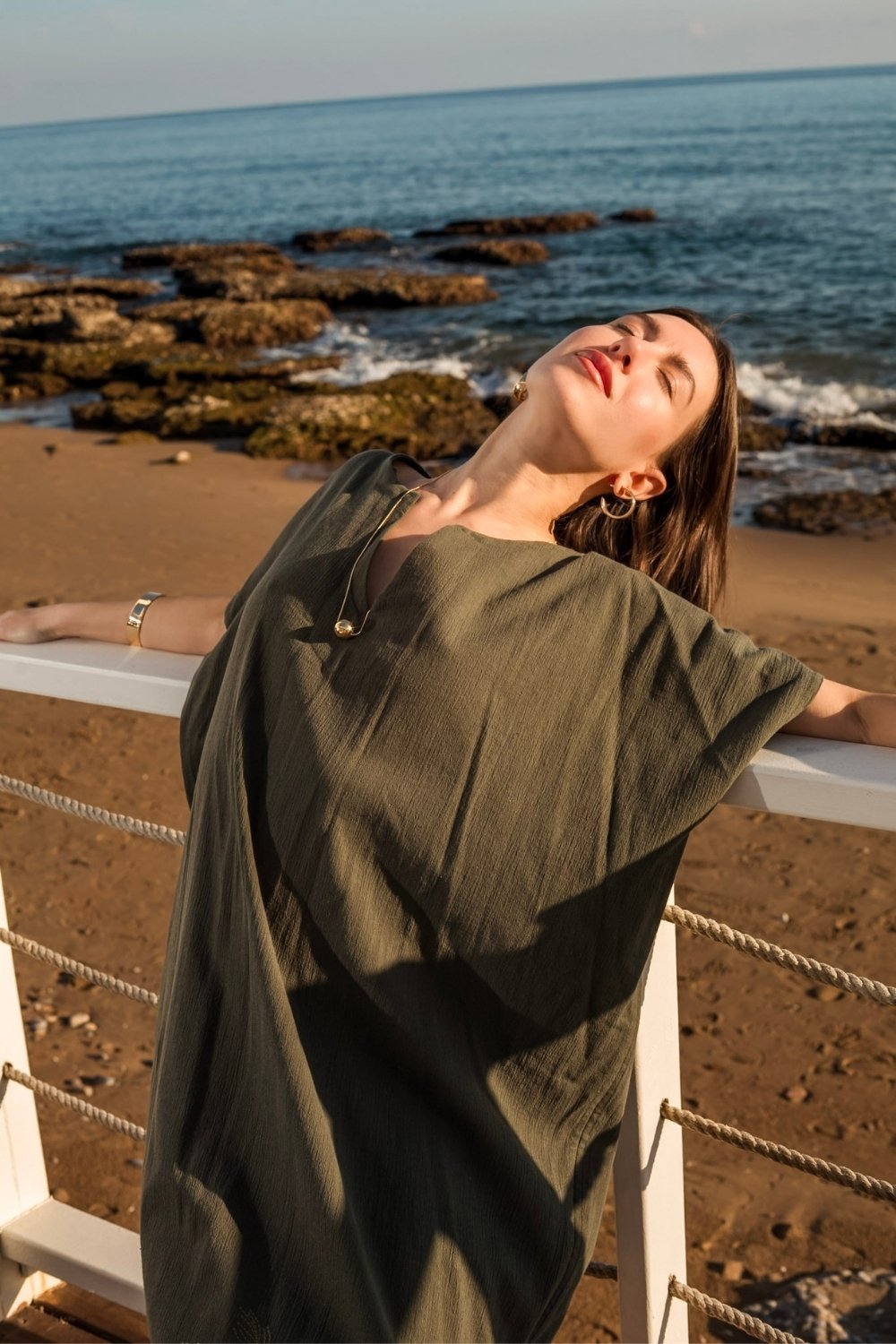 Carryberry-Haki Nakışlı Kaftan Elbise-Elbise-5-Milagron.com