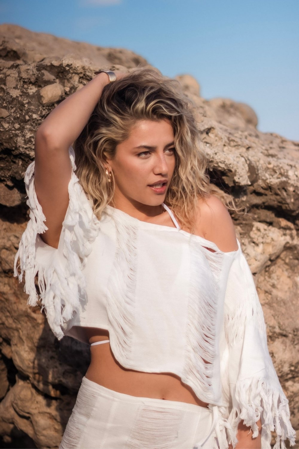 Carryberry-Meksika Kadın Beyaz Keten Üst-Top-1-Milagron.com