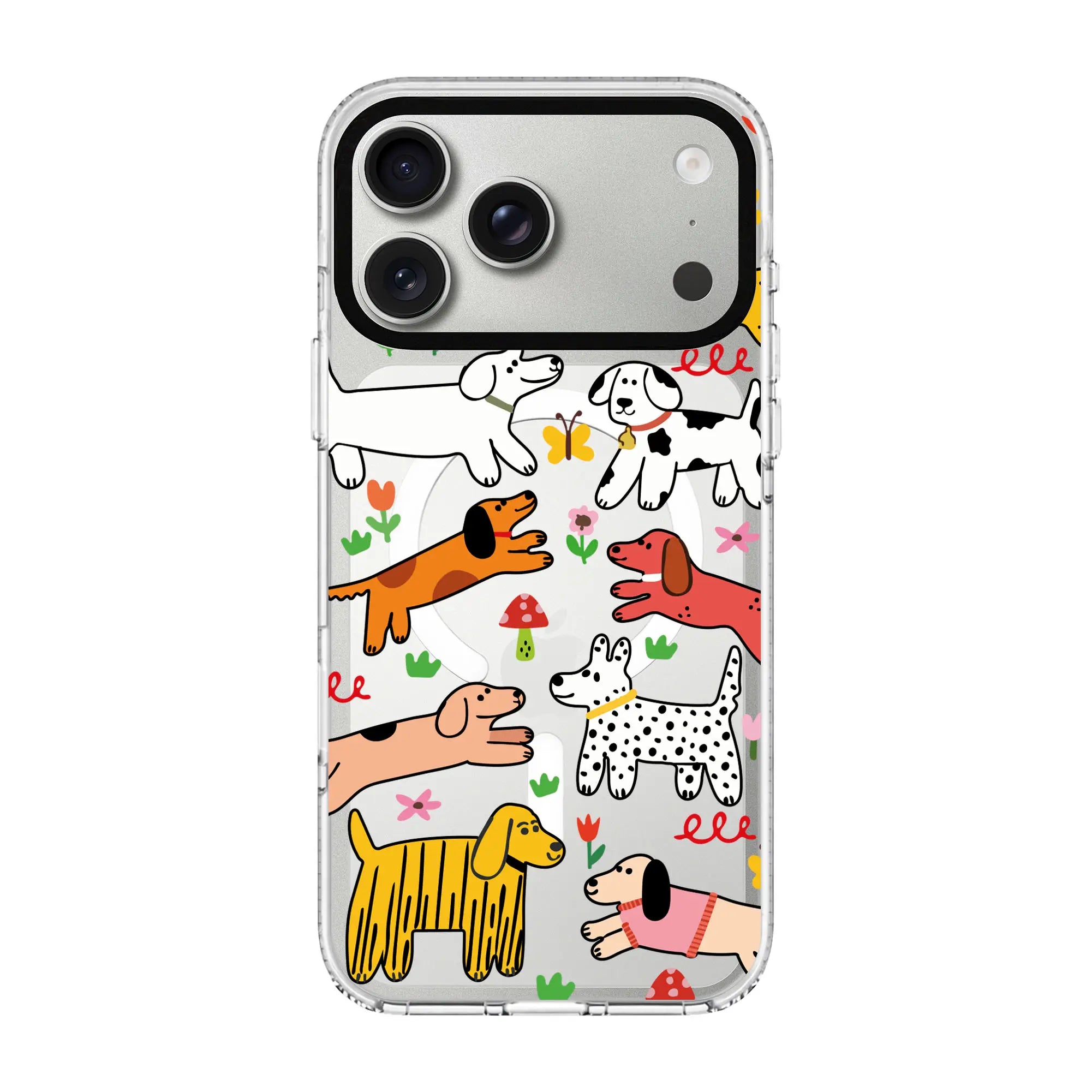 Cheerful Dogs-Clear Kılıf Magsafe Özellikli - Iphone 17 Pro