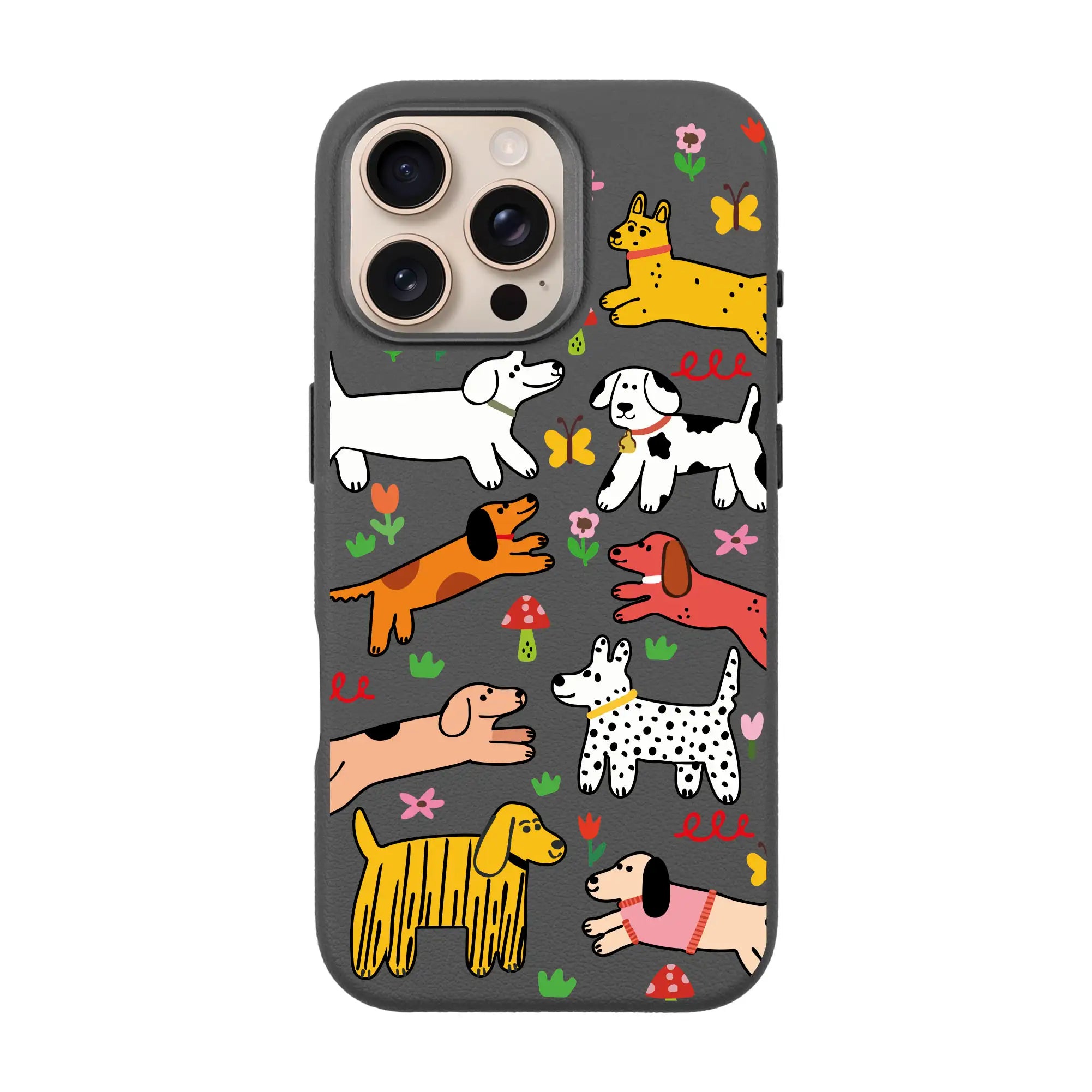 Cheerful Dogs-Leather Premium Kılıf Magsafe Özellikli - Iphone 16 Pro Max