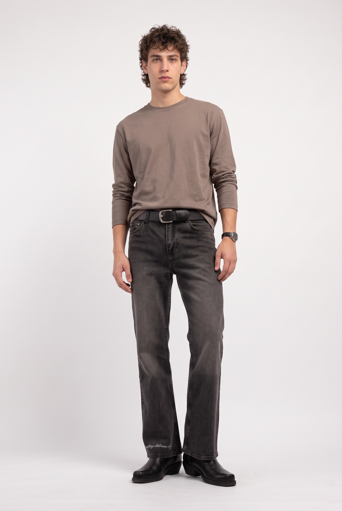 Geniş Paça Nakış Detaylı Jean Pantolon, Siyah - 2