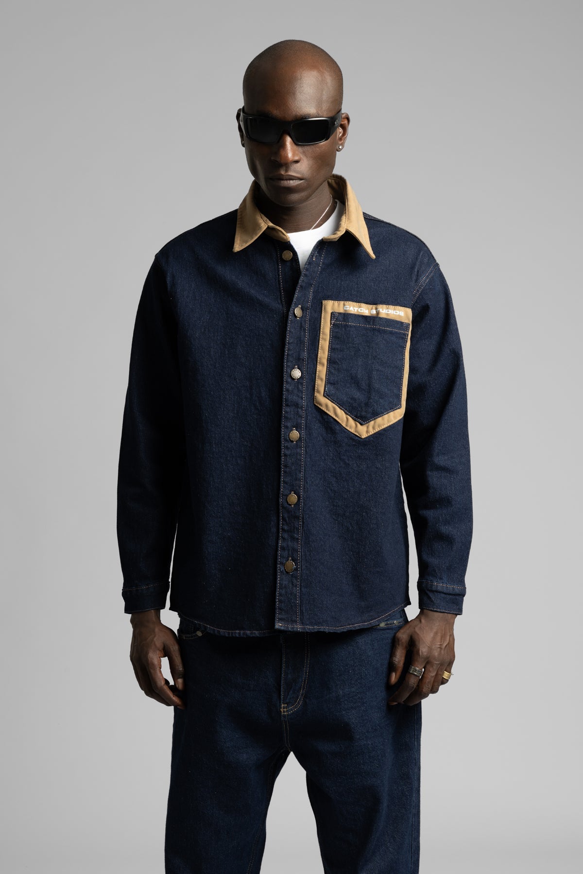 Catch-Kontrast Yakalı Denim Gömlek-Gömlek-3-Milagron.com
