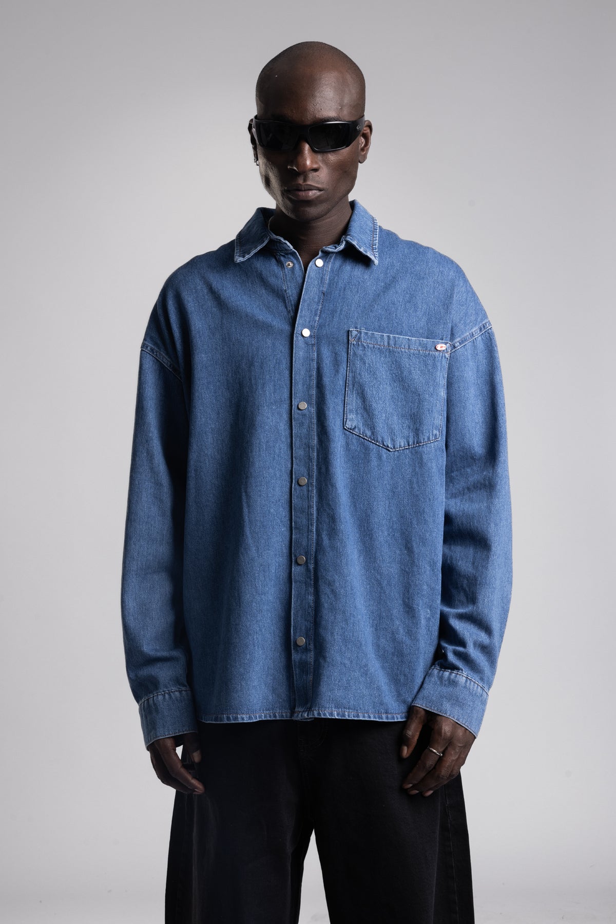 Catch-Metal Snap Düğmeli Denim Gömlek-Gömlek-4-Milagron.com