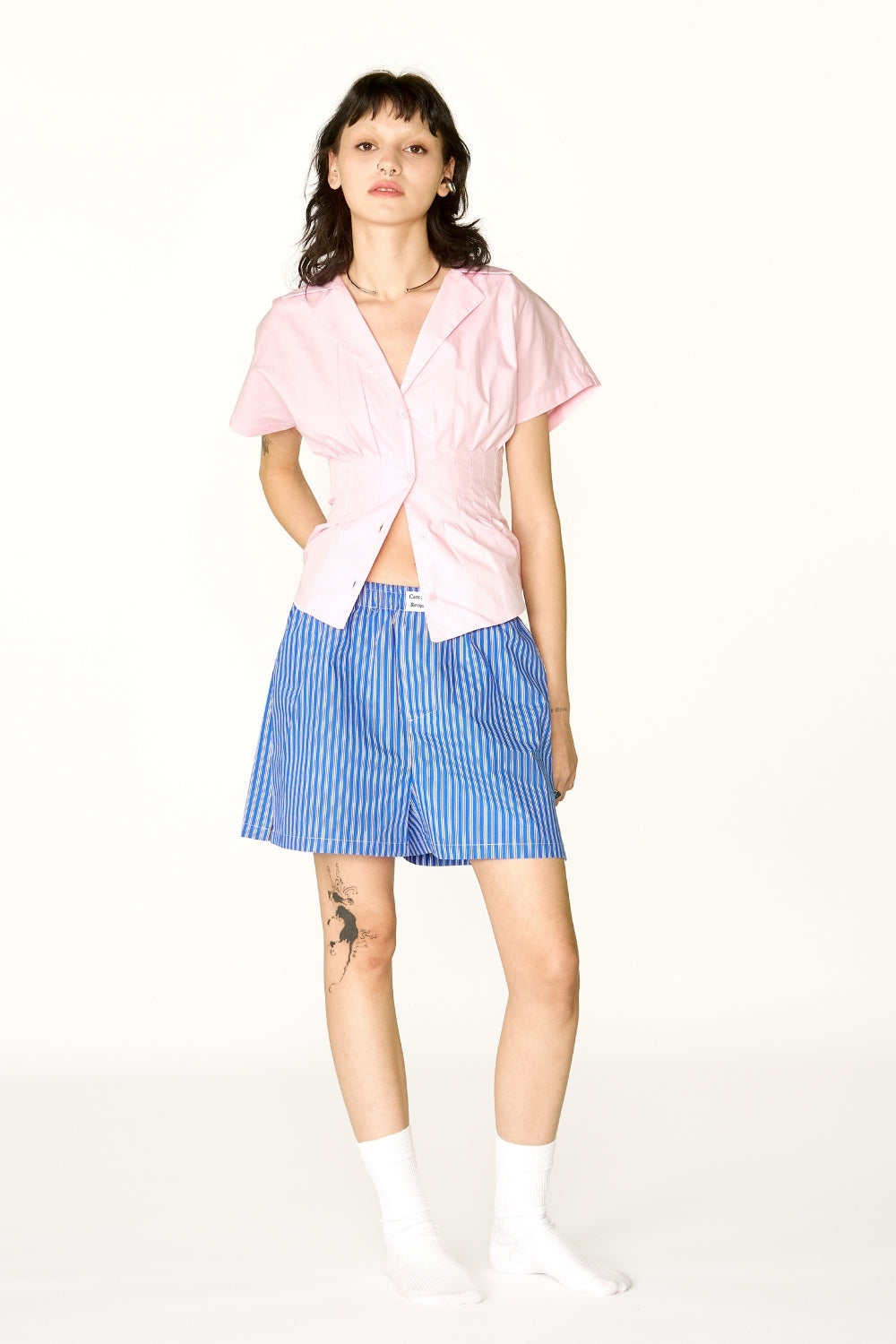 Cats Lacivert Çizgili Şort - 0