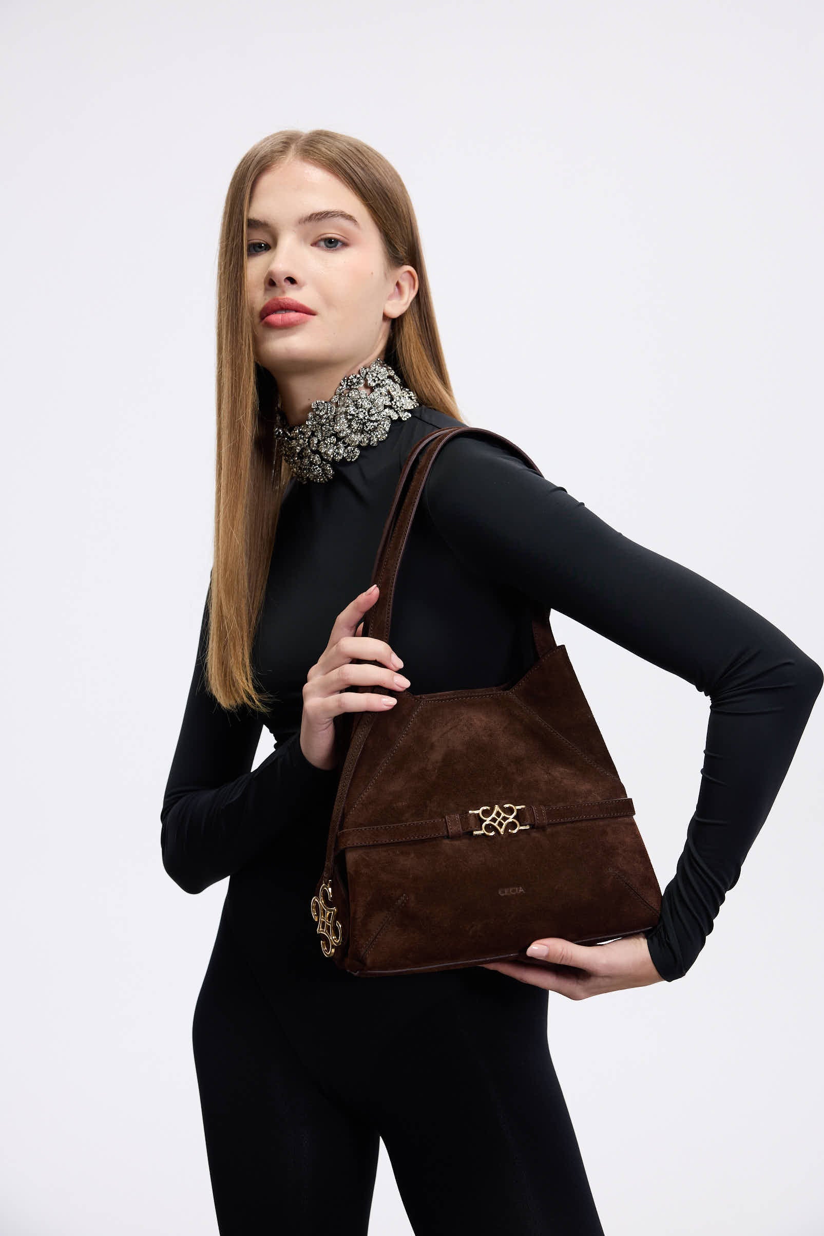 Cecia-Aries Tote Bitter Brown Suede-Omuz Çantası-3-Milagron.com