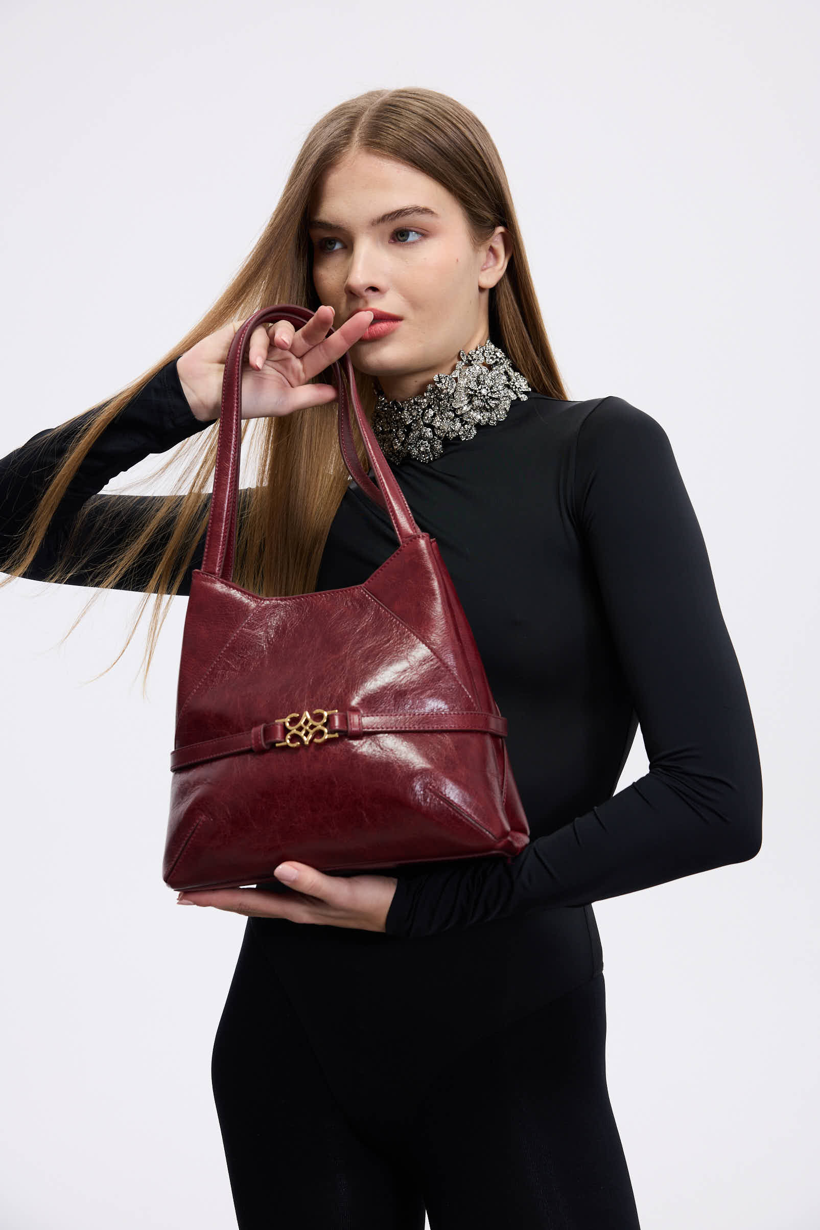 Cecia-Aries Tote Burgundy-Omuz Çantası-2-Milagron.com