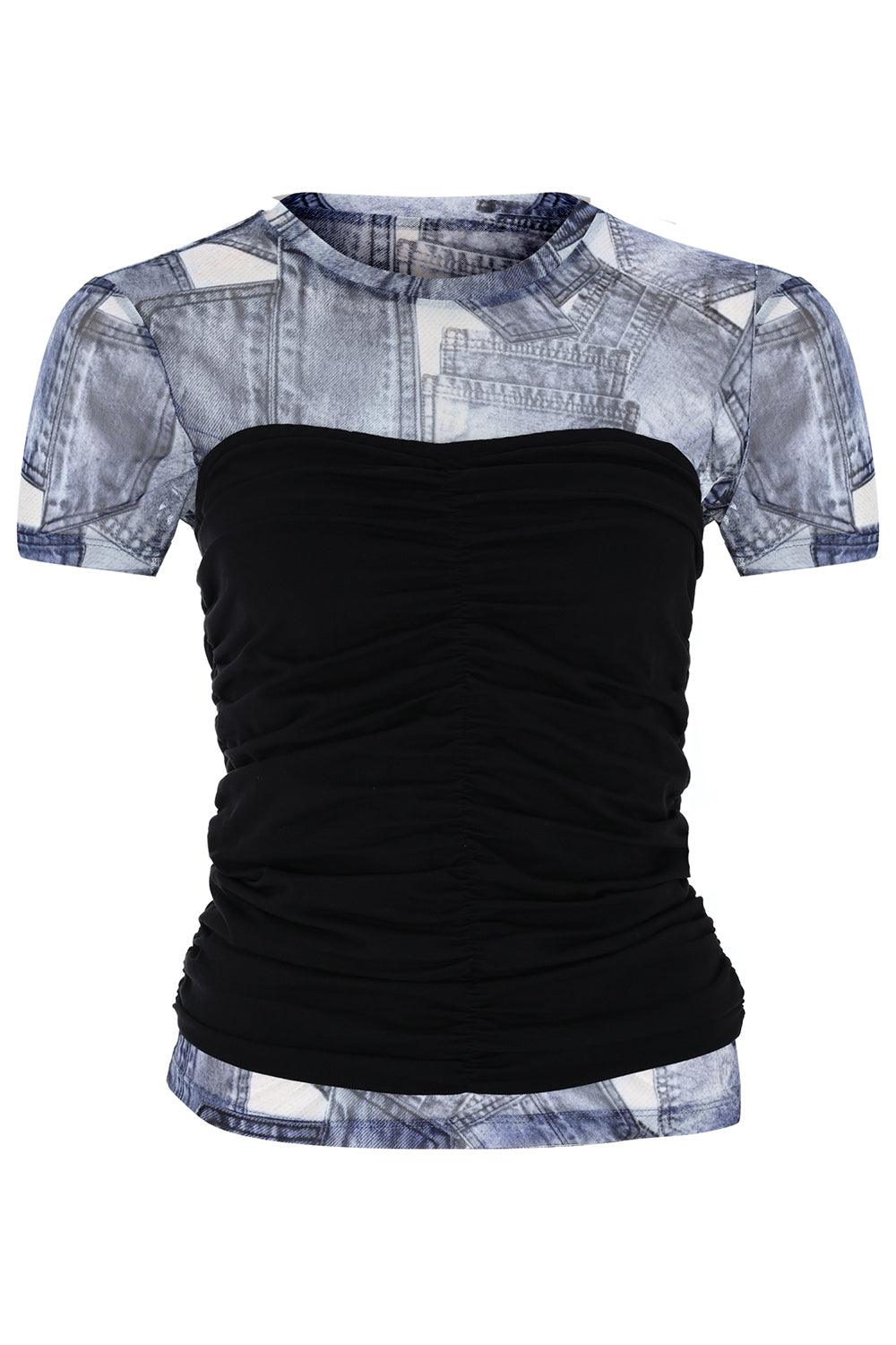 Certain-Erin Tee - Pocket Denim Print-T-Shirts-3-Milagron.com