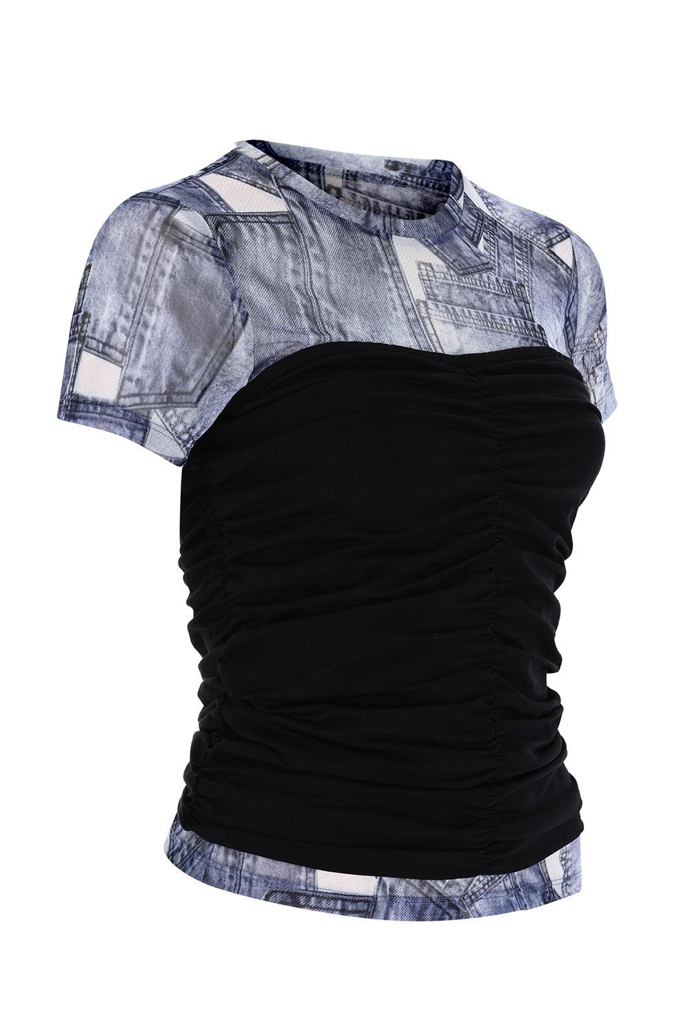 Certain-Erin Tee - Pocket Denim Print-T-Shirts-4-Milagron.com