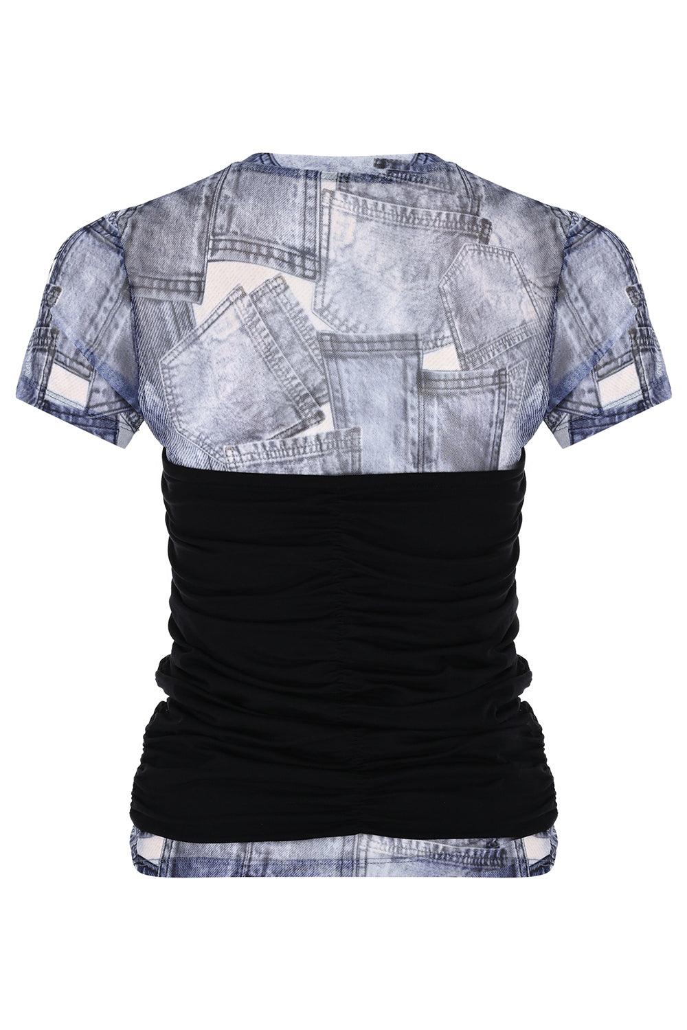 Certain-Erin Tee - Pocket Denim Print-T-Shirts-5-Milagron.com