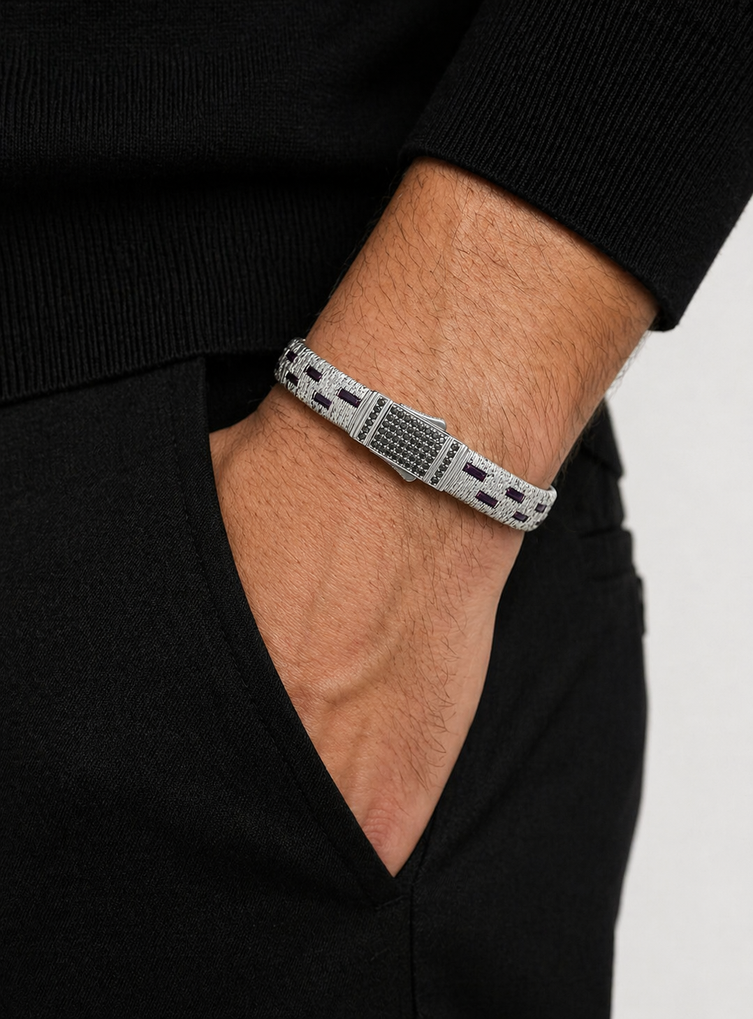 Crimson Grid Silver Erkek Bileklik