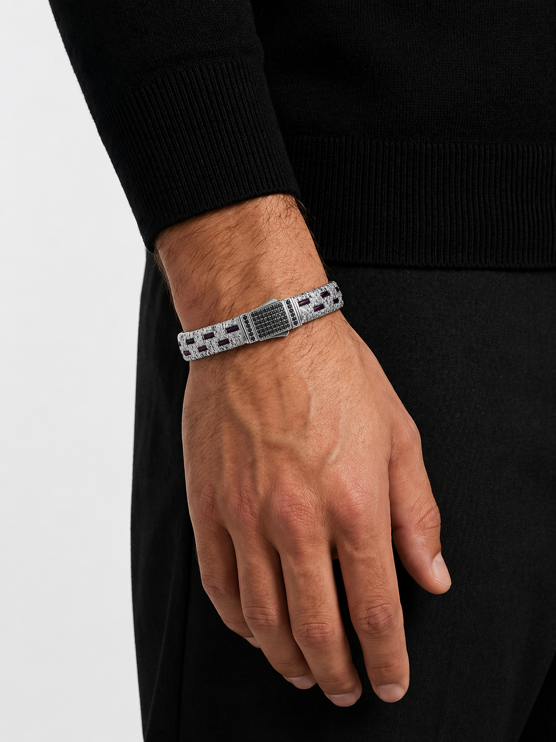 Crimson Grid Silver Erkek Bileklik