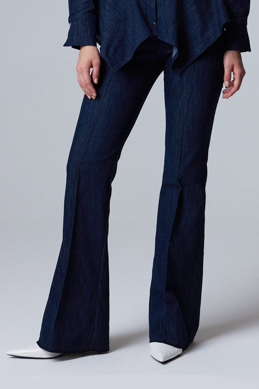 Denim Görünümlü İspanyol Paça Pantolon - 0