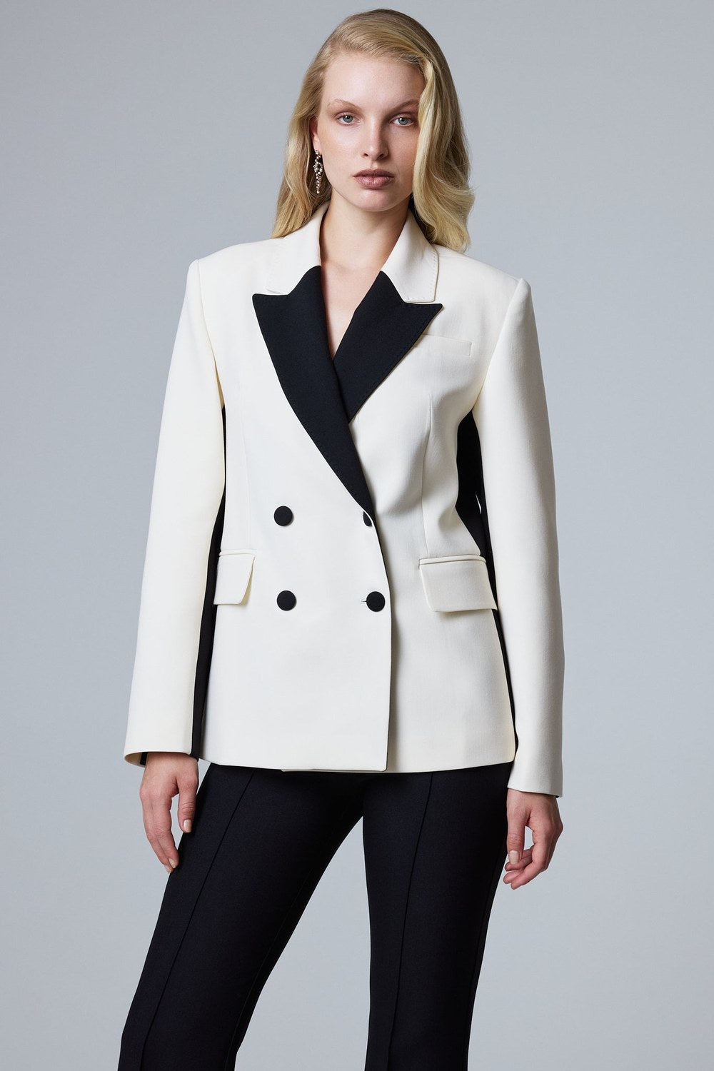 Sue Kruvaze Blazer Ceket - Ekru / Siyah - 0