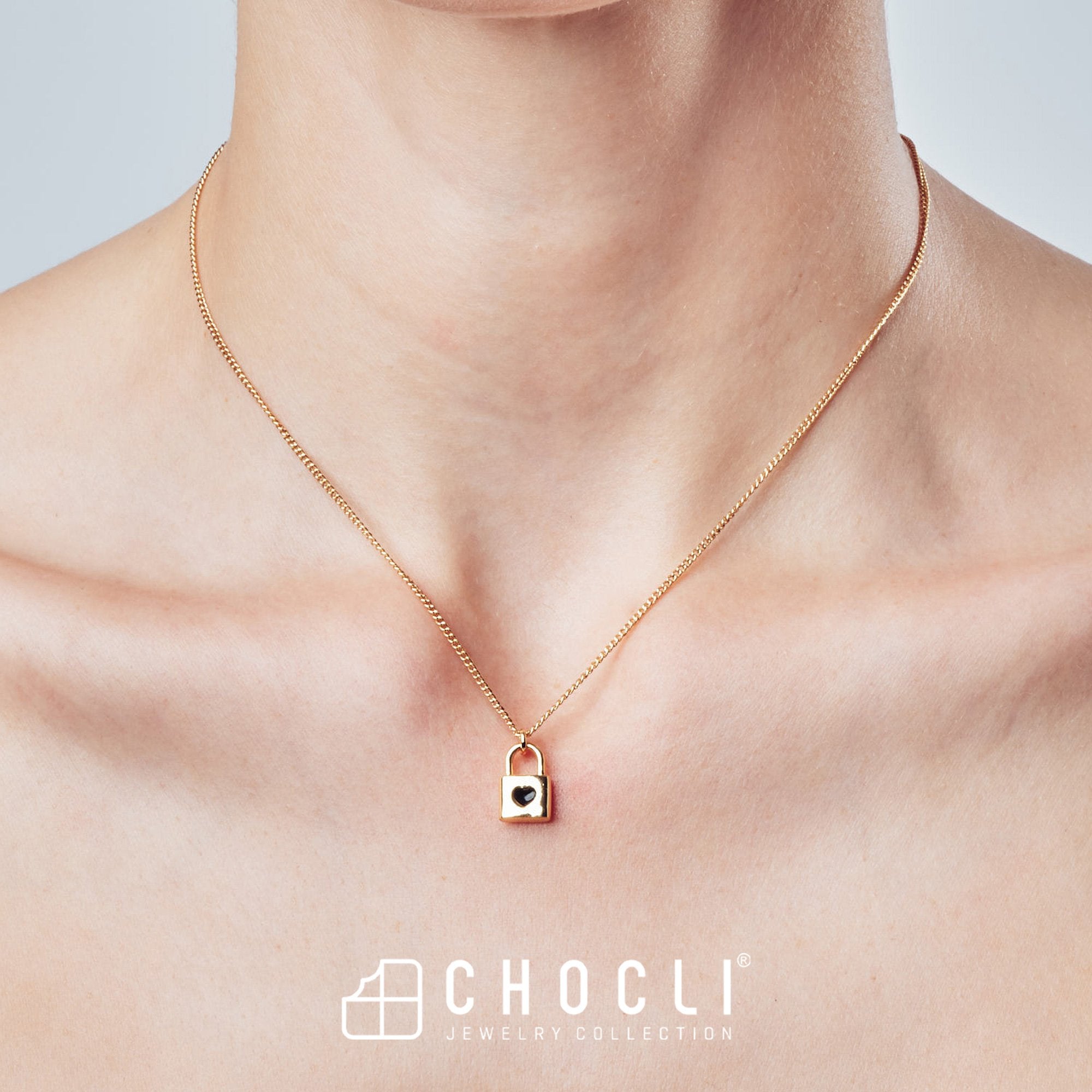 Chocli-18 Ayar Altın Kaplama Kilit Kolye-Kolye-5-Milagron.com