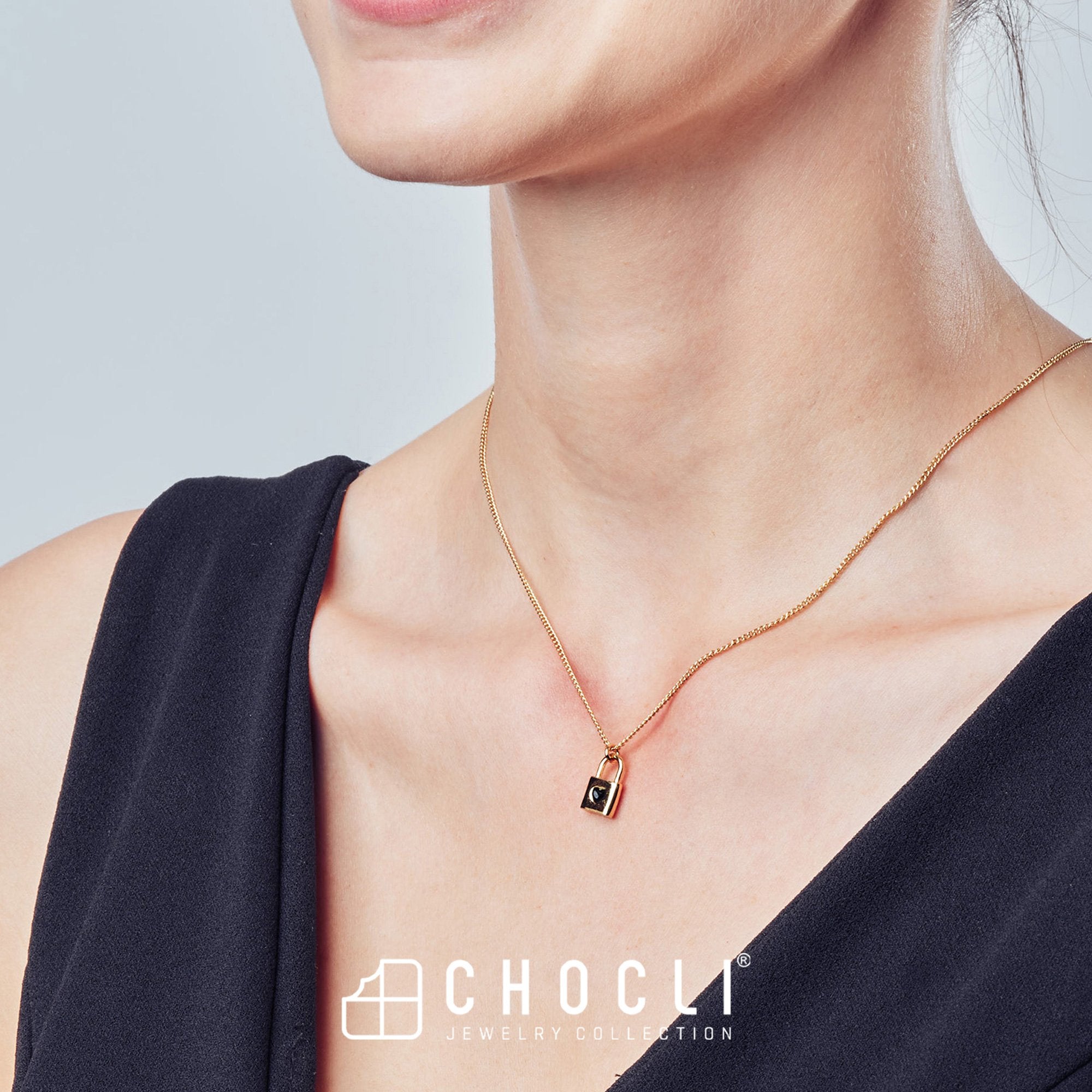 Chocli-18 Ayar Altın Kaplama Kilit Kolye-Kolye-6-Milagron.com