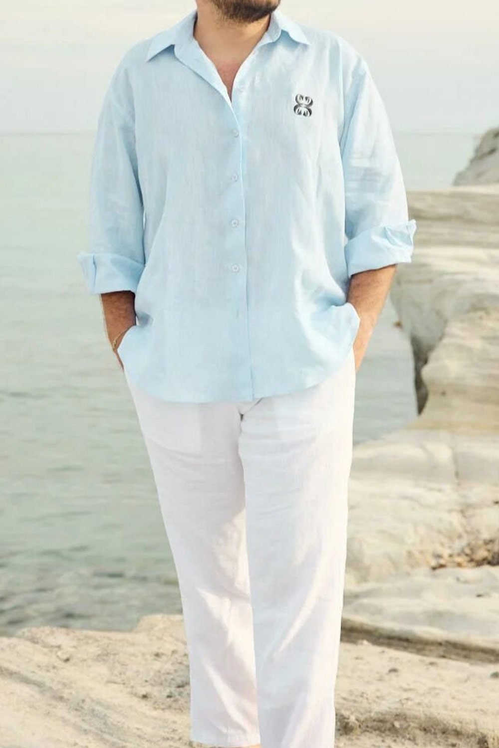 Christina's Storm-Baby Blue Linen Shirt-Gömlek-1-Milagron.com