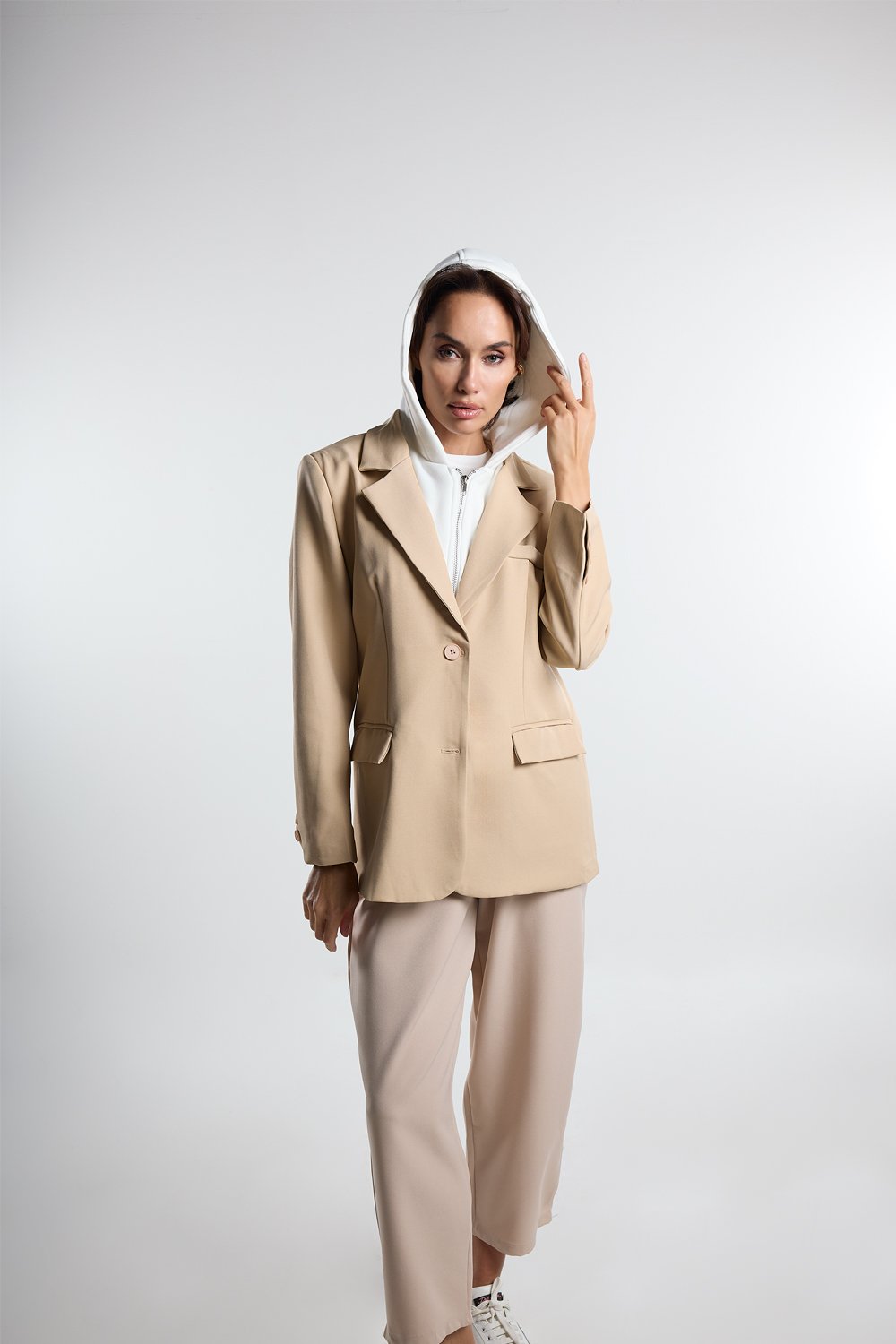 Christina's Storm-Beige Double Layer Blazer-Ceket-1-Milagron.com