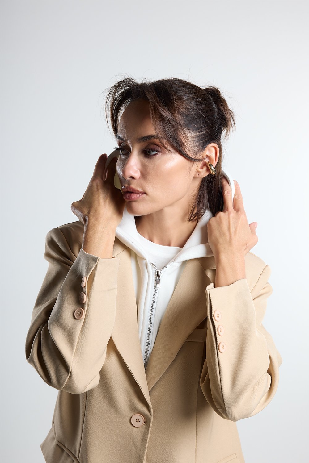 Christina's Storm-Beige Double Layer Blazer-Ceket-4-Milagron.com