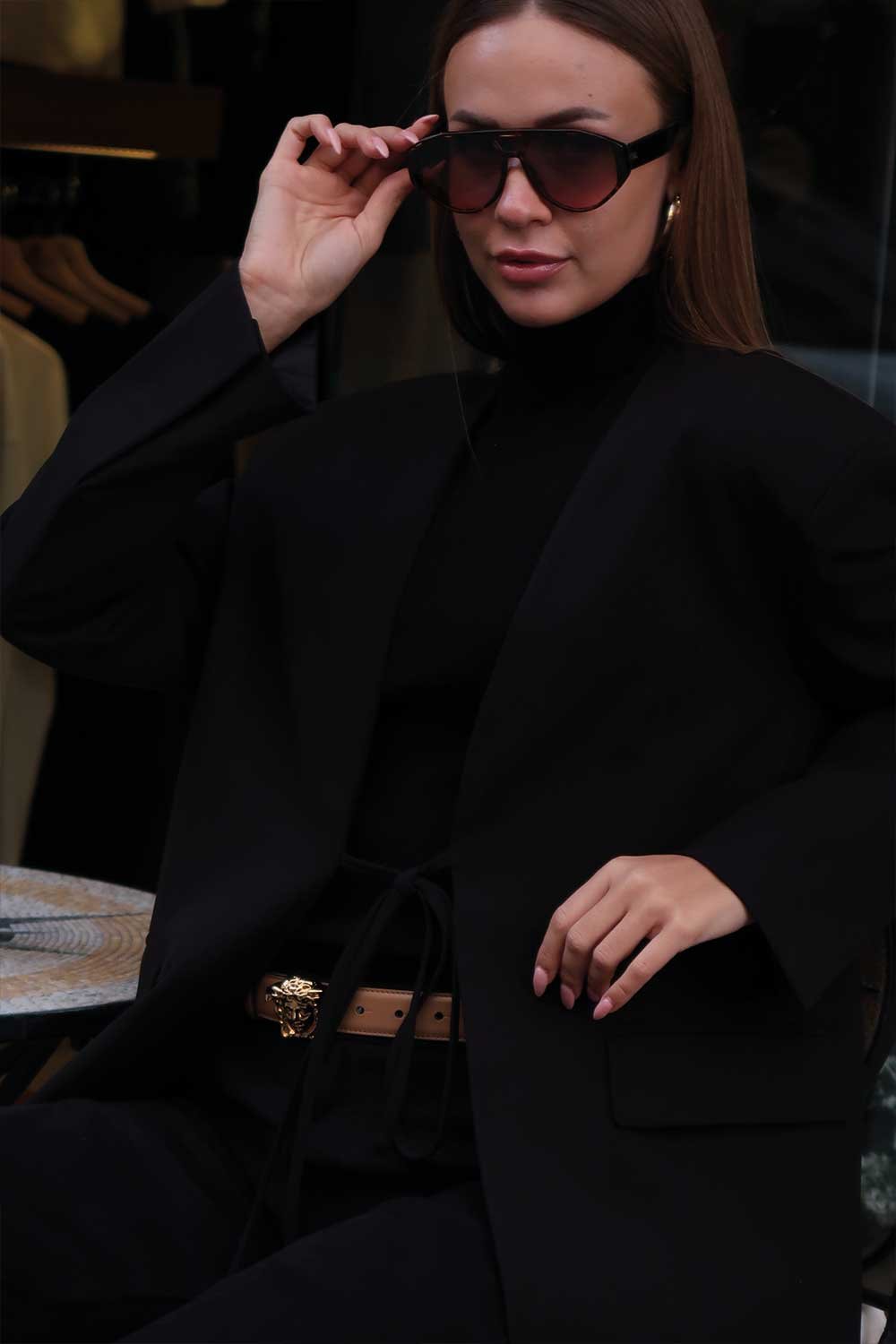 Christina's Storm-Black Laced Oversize Blazer-Ceket-1-Milagron.com