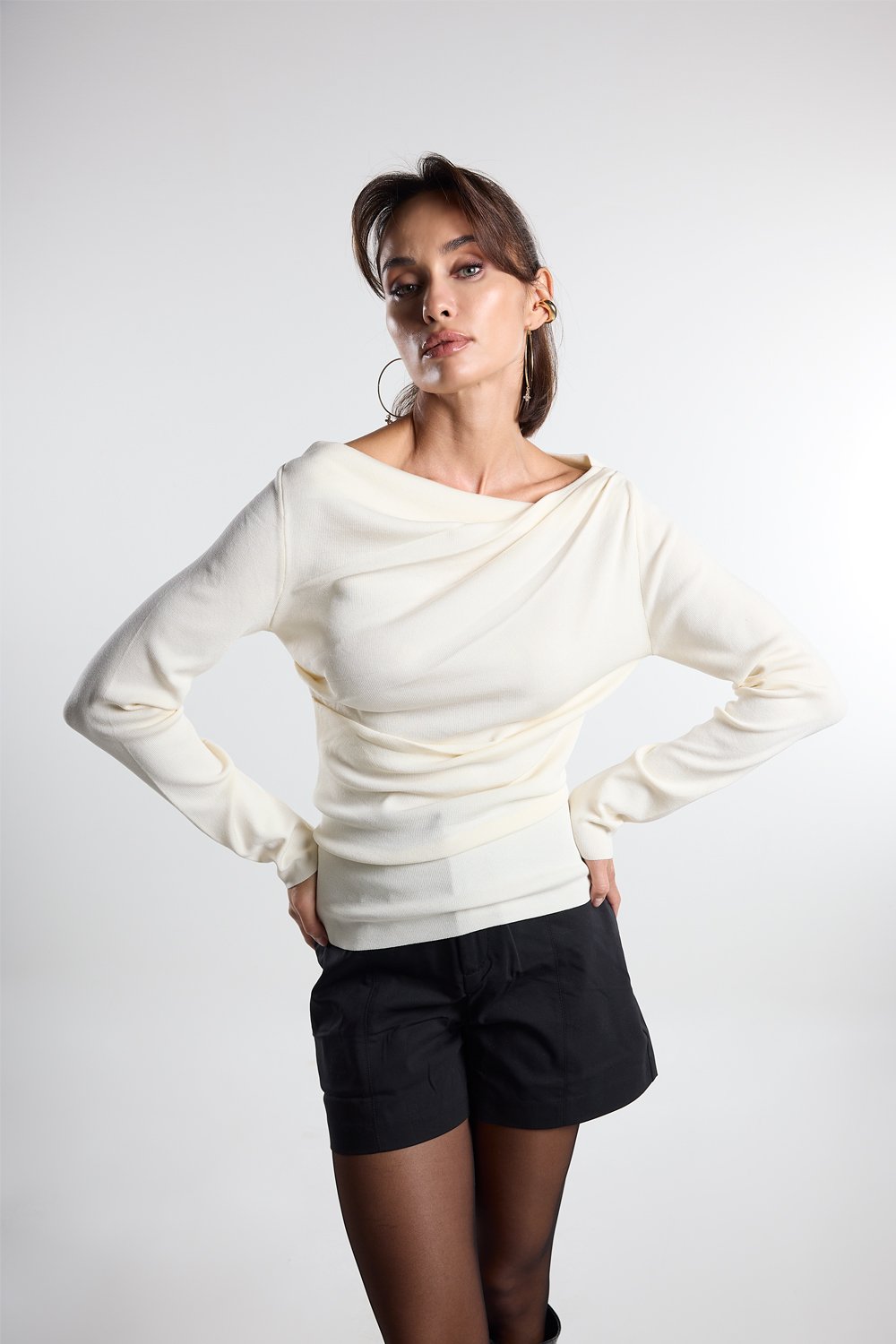 Christina's Storm-Cream Draped Light Weight Top-T-Shirts-1-Milagron.com