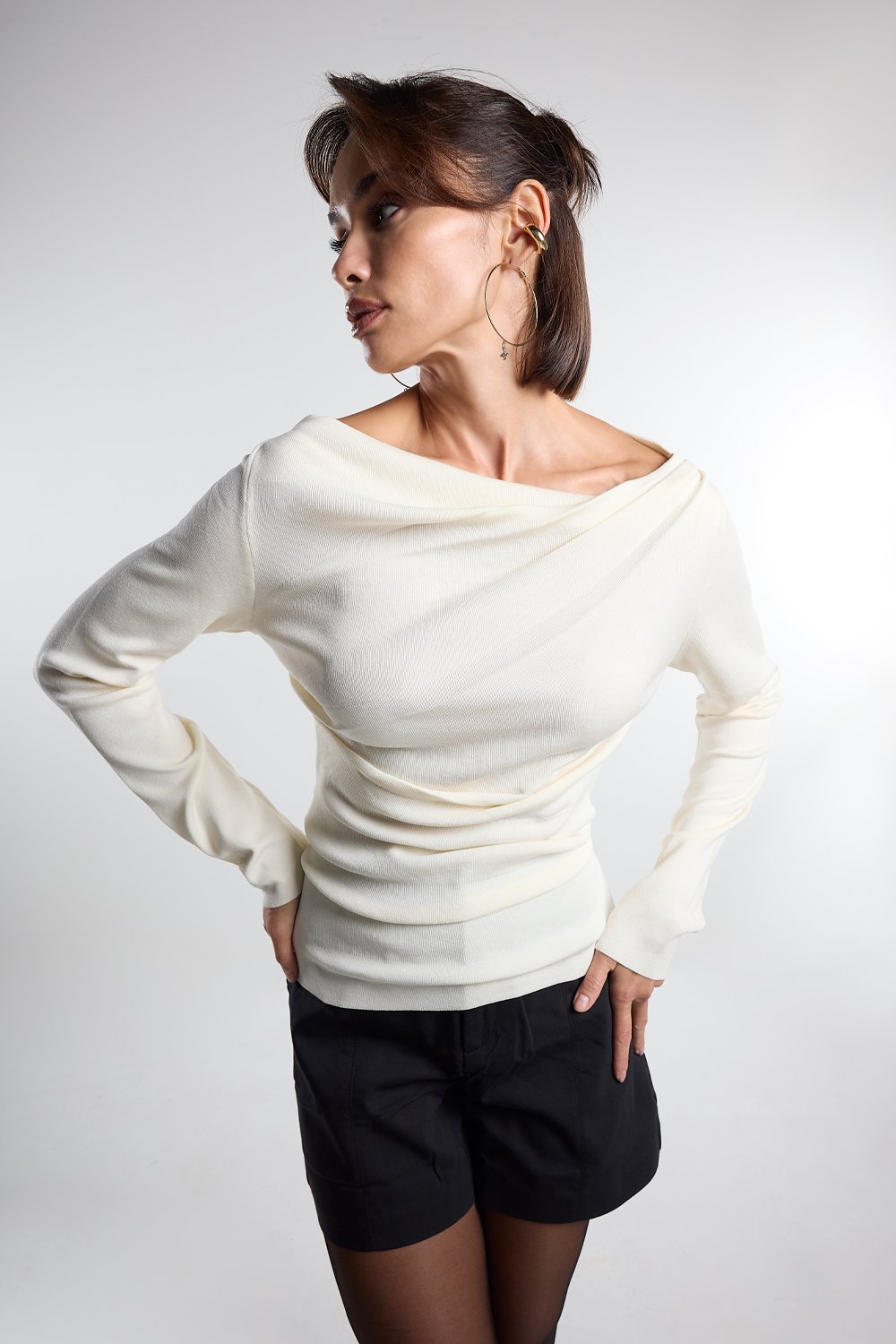 Christina's Storm-Cream Draped Light Weight Top-T-Shirts-2-Milagron.com