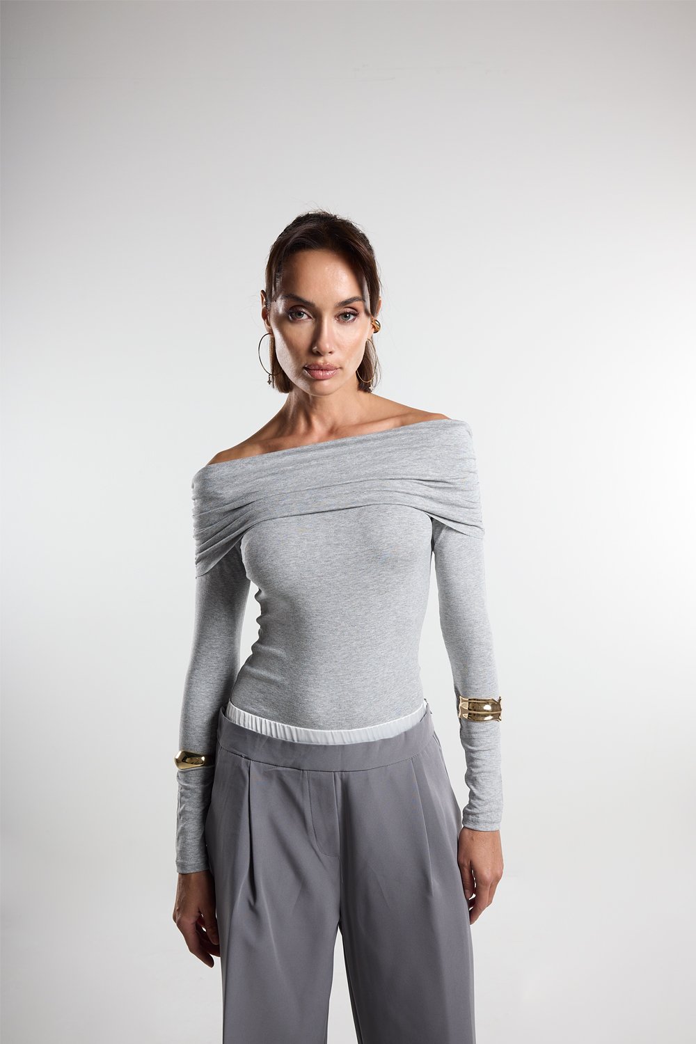 Christina's Storm-Draped Off The Shoulder Bodysuit-Bodysuit-1-Milagron.com