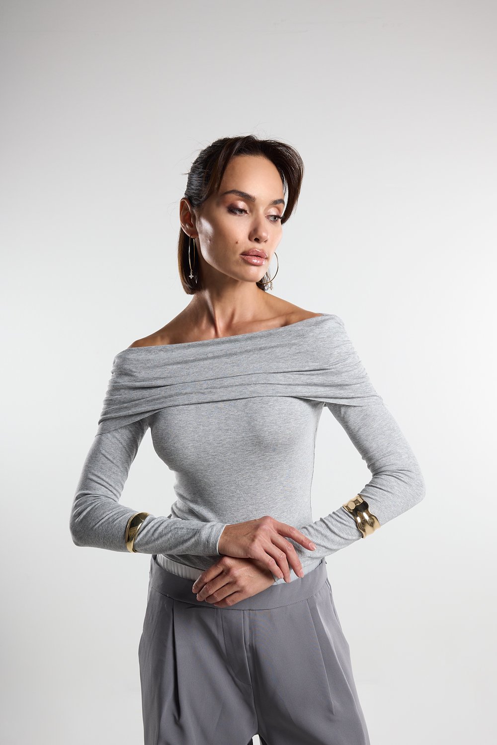 Christina's Storm-Draped Off The Shoulder Bodysuit-Bodysuit-4-Milagron.com