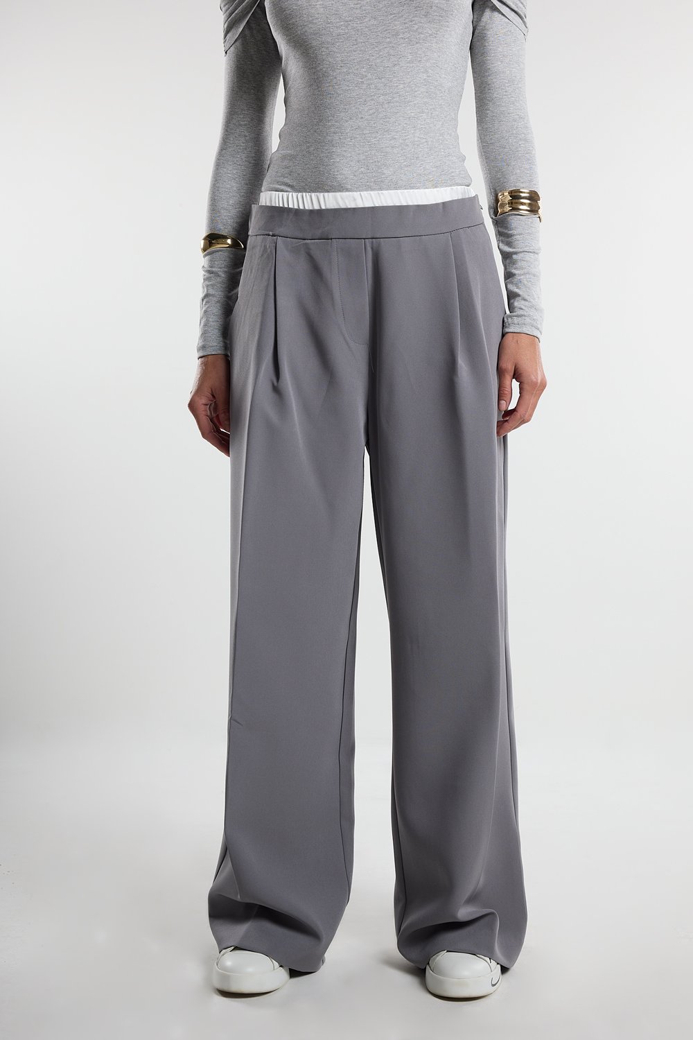 Christina's Storm-Gray Boxer Palazzo Pants-Pantolon-1-Milagron.com