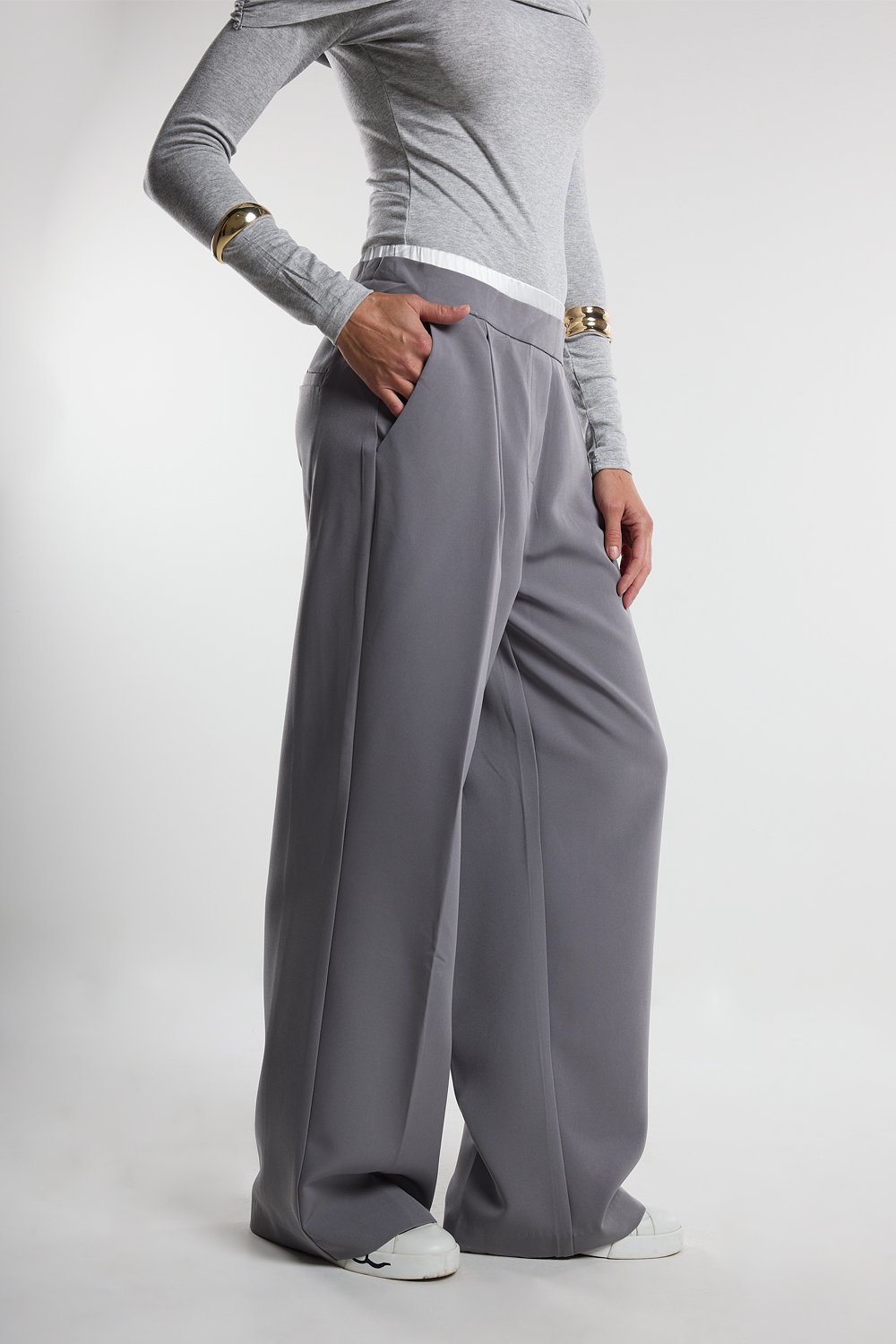 Christina's Storm-Gray Boxer Palazzo Pants-Pantolon-4-Milagron.com
