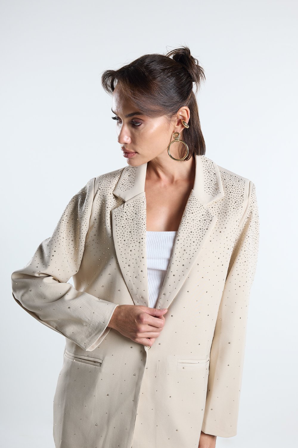 Christina's Storm-Shiny Beige Blazer-Ceket-1-Milagron.com
