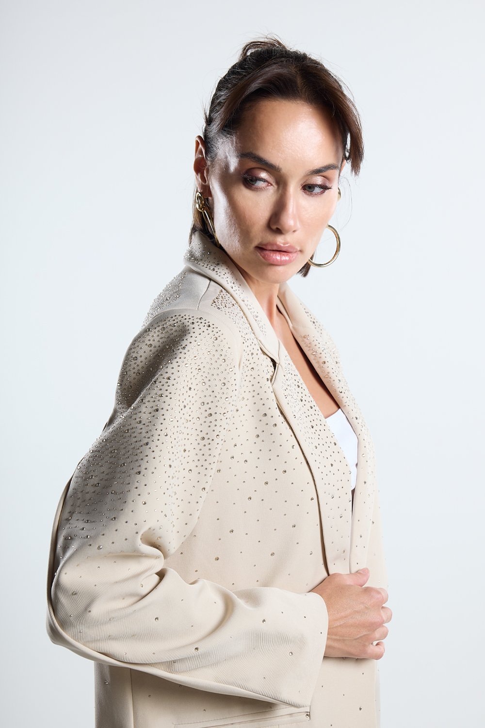 Christina's Storm-Shiny Beige Blazer-Ceket-3-Milagron.com