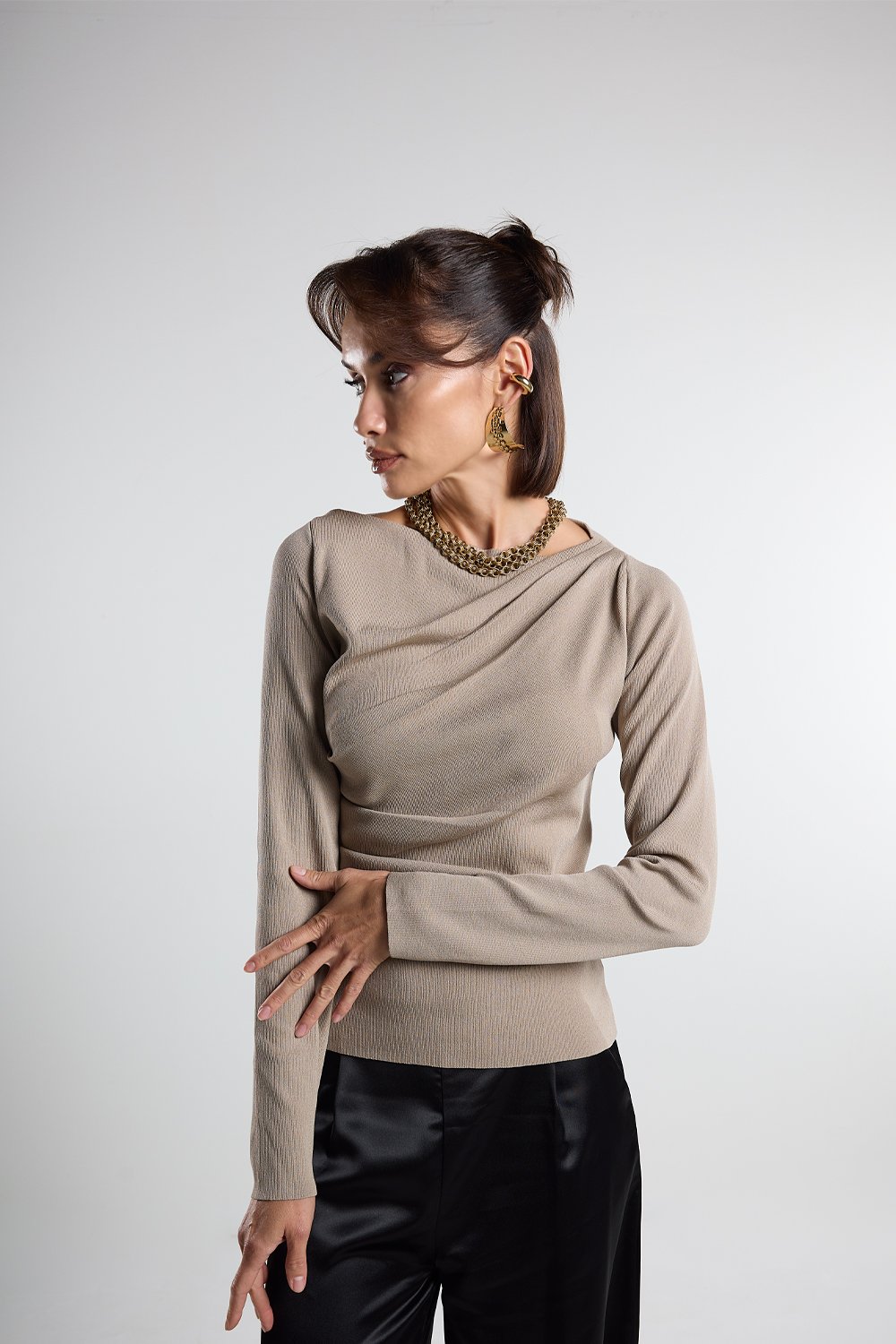 Christina's Storm-Taupe Draped Light Weight Top-T-Shirts-1-Milagron.com