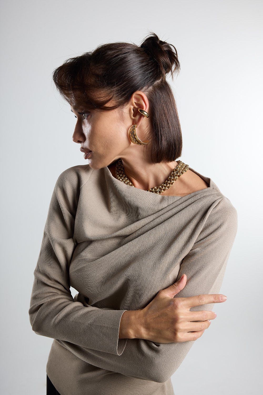 Christina's Storm-Taupe Draped Light Weight Top-T-Shirts-3-Milagron.com