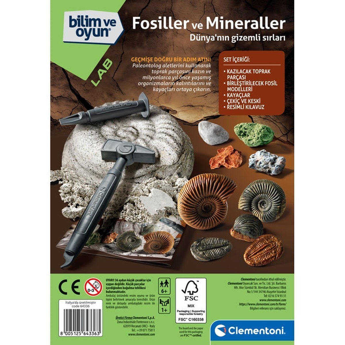 Clementoni-Bilim Ve Oyun Fosiller Ve Mineraller Kazı Seti-Oyun Setleri-4-Milagron.com
