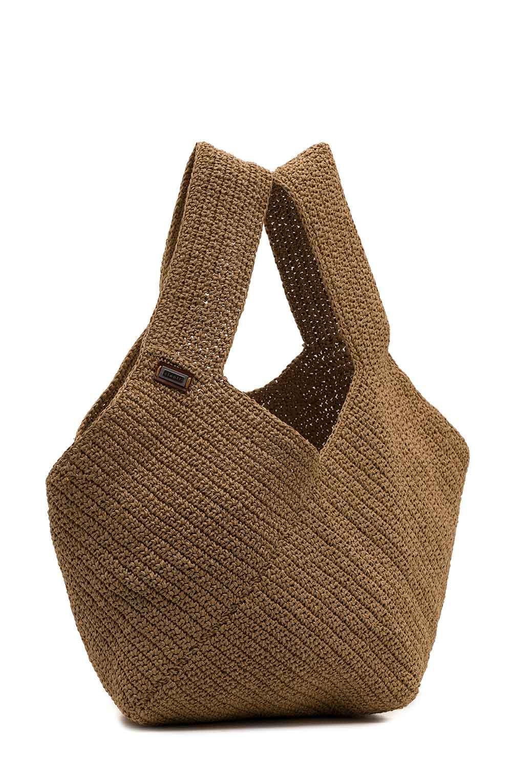 Clentti-Puzzle Bag Tan / Taba Hasır Çanta-Omuz Çantası-2-Milagron.com