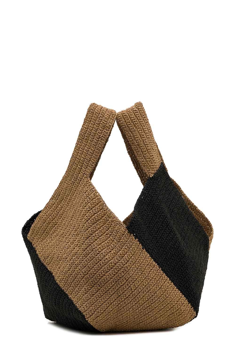 Clentti-Puzzle Bag Tan-black / Hasır Taba Siyah Çanta Yazlık-Omuz Çantası-1-Milagron.com