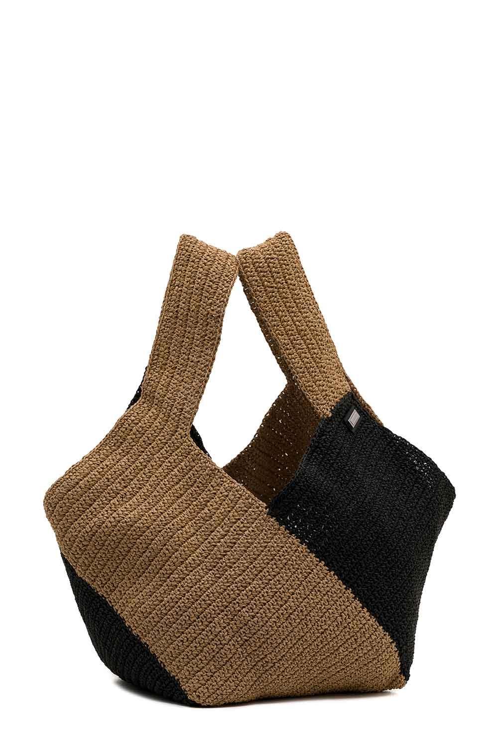 Clentti-Puzzle Bag Tan-black / Hasır Taba Siyah Çanta Yazlık-Omuz Çantası-2-Milagron.com