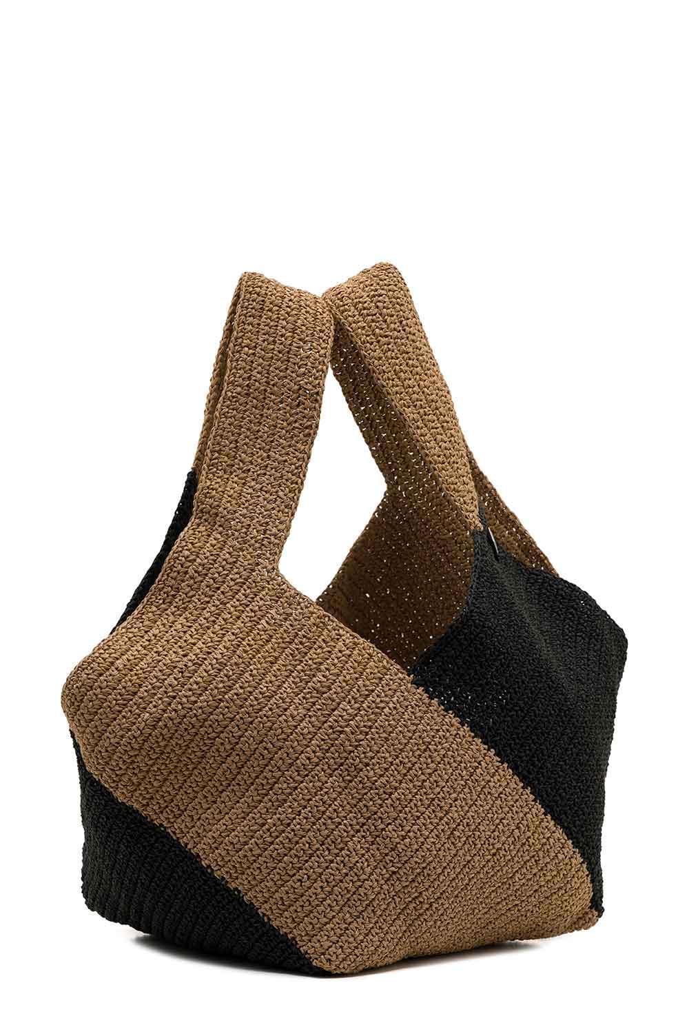 Clentti-Puzzle Bag Tan-black / Hasır Taba Siyah Çanta Yazlık-Omuz Çantası-3-Milagron.com