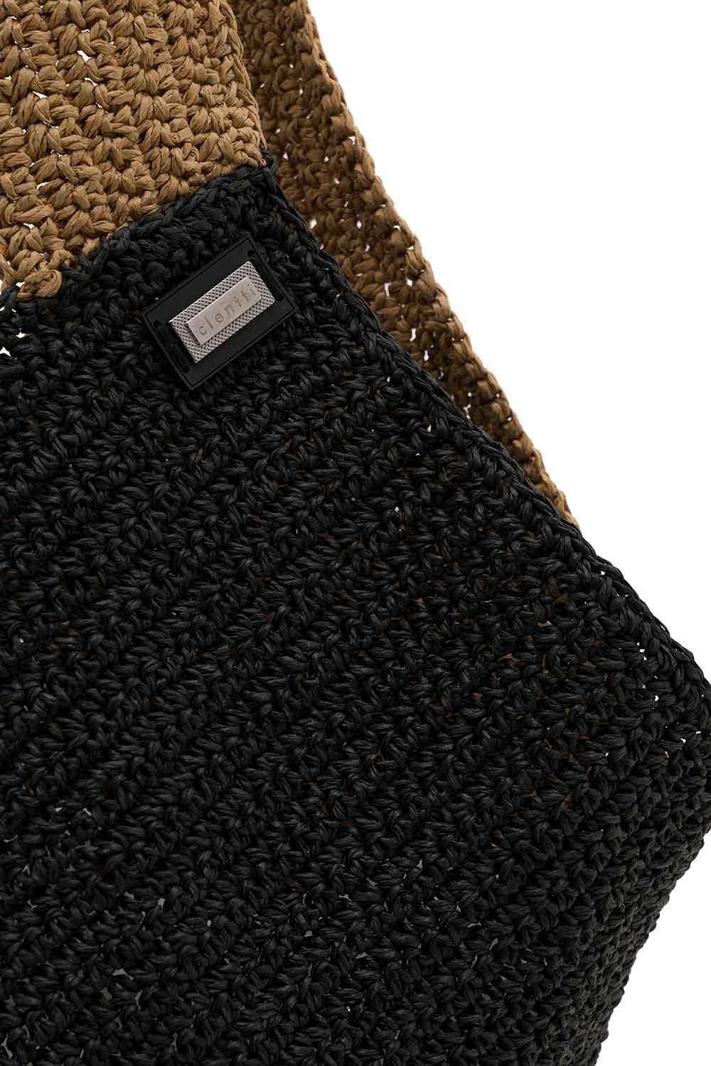 Clentti-Puzzle Bag Tan-black / Hasır Taba Siyah Çanta Yazlık-Omuz Çantası-4-Milagron.com