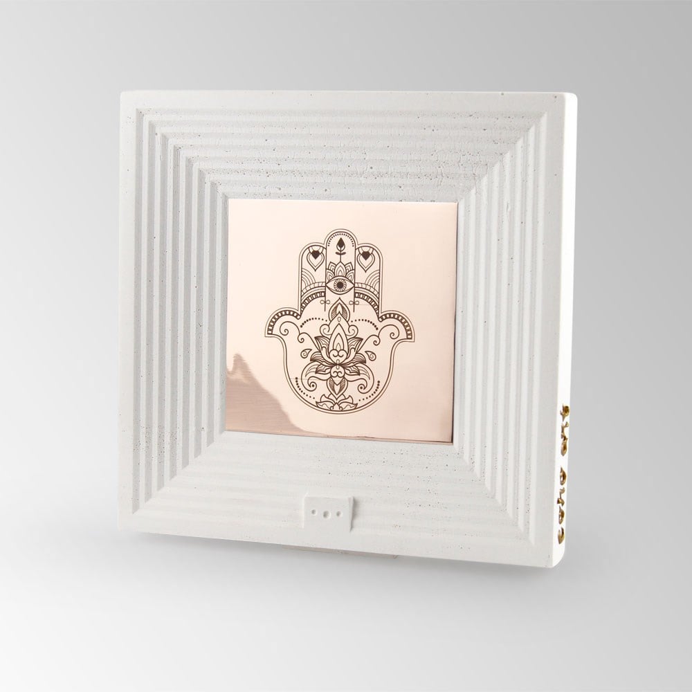 Coho Objet-Coho Art "Hamsa" Bakır Bereket Tılsım Tablo Beyaz Çerçeveli-Tablo-1-Milagron.com