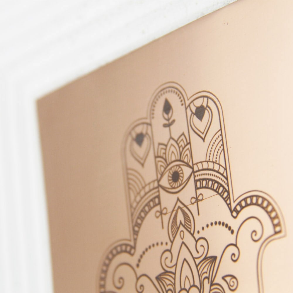 Coho Objet-Coho Art "Hamsa" Bakır Bereket Tılsım Tablo Beyaz Çerçeveli-Tablo-2-Milagron.com