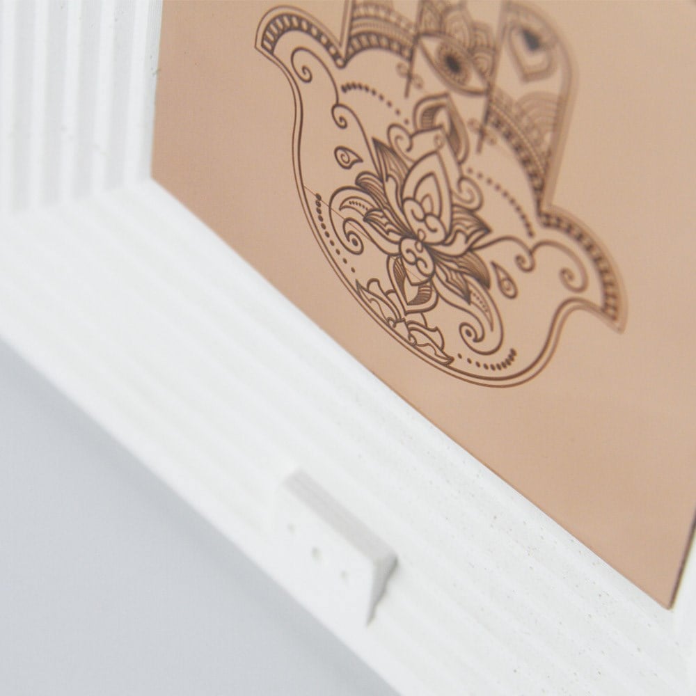 Coho Objet-Coho Art "Hamsa" Bakır Bereket Tılsım Tablo Beyaz Çerçeveli-Tablo-3-Milagron.com