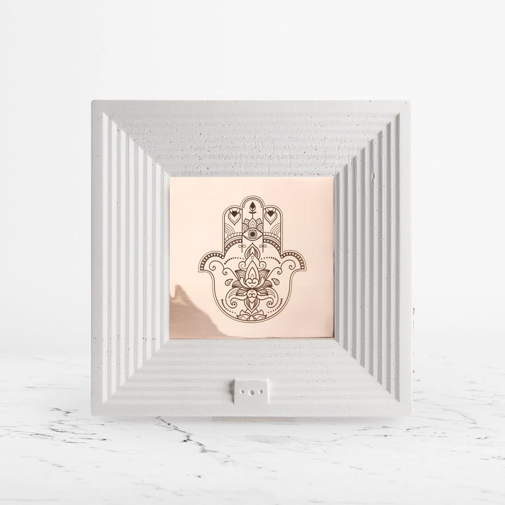Coho Objet-Coho Art "Hamsa" Bakır Bereket Tılsım Tablo Beyaz Çerçeveli-Tablo-5-Milagron.com