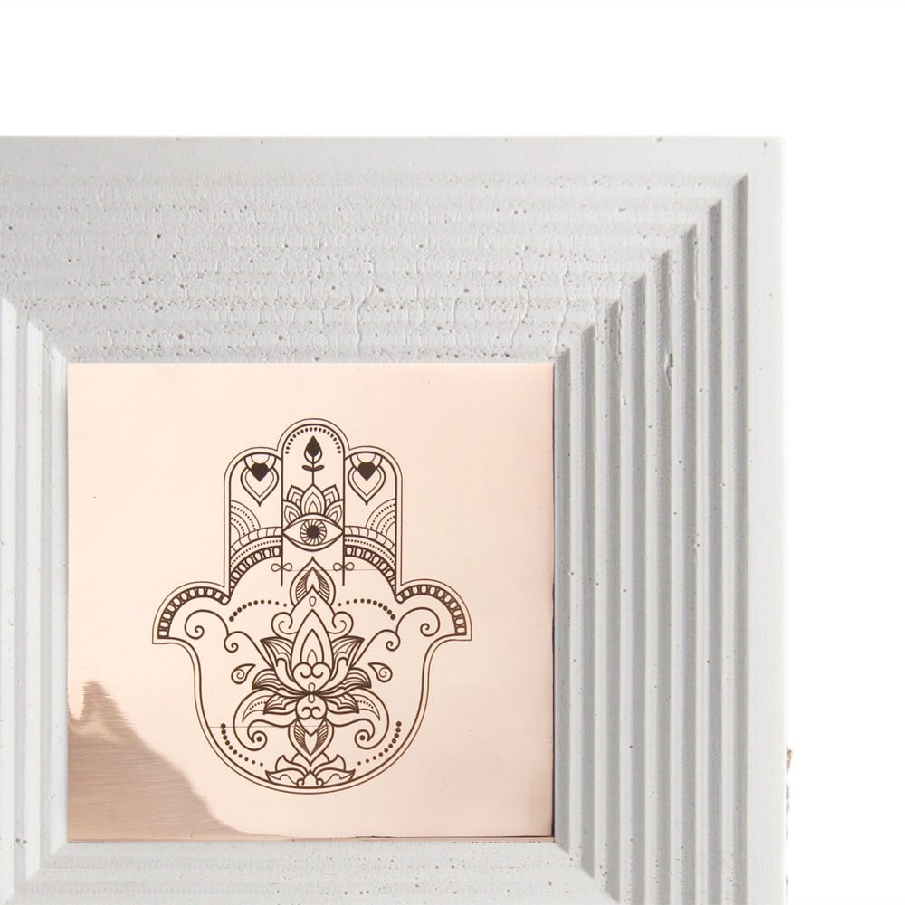 Coho Objet-Coho Art "Hamsa" Bakır Bereket Tılsım Tablo Beyaz Çerçeveli-Tablo-6-Milagron.com