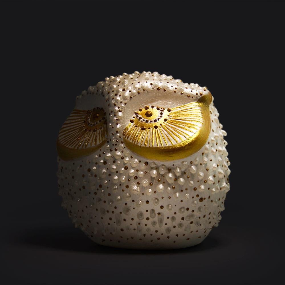 Coho Objet-Coho Art Tılsımlı Baykuş El Yapımı Sanatsal Dekoratif Obje Pearl White-Biblo-2-Milagron.com