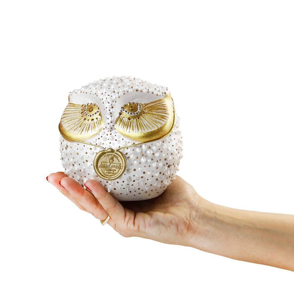 Coho Objet-Coho Art Tılsımlı Baykuş El Yapımı Sanatsal Dekoratif Obje Pearl White-Biblo-6-Milagron.com