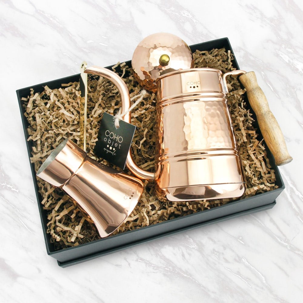 Coho Objet-Coho Box Artisan Bakır Kettle & Mini Cezve Barista Hediye Seti-COHO Box Hediye Kutuları-1-Milagron.com