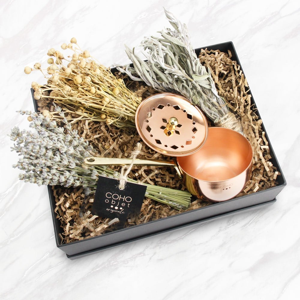 Coho Objet-Coho Box Artisan Tütsü Gezdirme çanağı & üzerlik &Adaçayı & Lavanta Hediye Seti-Hediye Setleri-1-Milagron.com